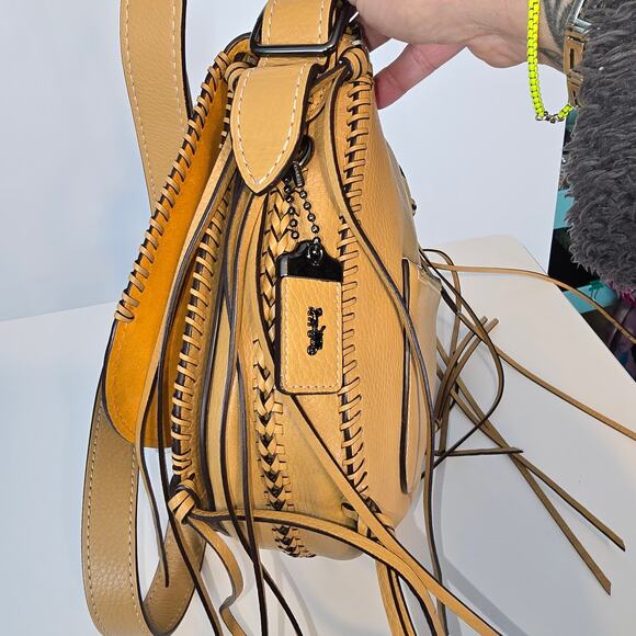 Coach Whiplash Saddle Bag Camel Brown Fringe Braided Leather Crossbody NWT SEE - Picture 6 of 14